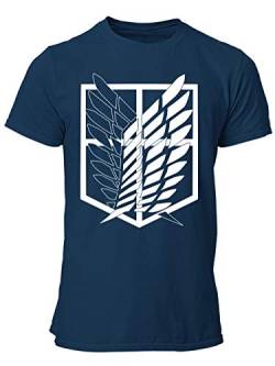 clothinx AOT Scouting Legion Anime und Manga Design mit Titan Aufklärungstrupp Wappen-Schild Perfekt für Cosplay Fans und die nächste Convention Herren T-Shirt Navy Gr. M von clothinx