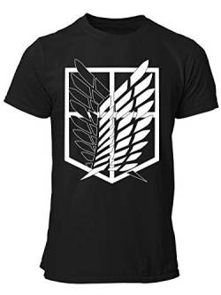 clothinx AOT Scouting Legion Anime und Manga Design mit Titan Aufklärungstrupp Wappen-Schild Perfekt für Cosplay Fans und die nächste Convention Herren T-Shirt Schwarz Gr. L von clothinx