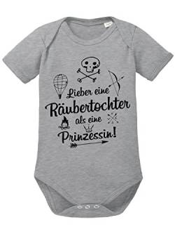 clothinx Baby Body Unisex Lieber eine Räubertochter als eine Prinzessin Sports Grey/Schwarz Gr. 50-56 von clothinx