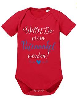 clothinx Baby Body Unisex Willst du Mein Patenonkel Werden? | Schönes Geschenk für den Taufpaten | Qualitativ Hochwertig Bedruckt | 100% Bio-Baumwoll Baby-Body Bio Rot Gr. 50-56 von clothinx