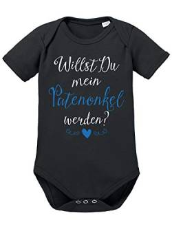 clothinx Baby Body Unisex Willst du Mein Patenonkel Werden? | Schönes Geschenk für den Taufpaten | Qualitativ Hochwertig Bedruckt | 100% Bio-Baumwoll Baby-Body Bio Schwarz Gr. 68 von clothinx