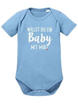 clothinx Baby Body Unisex Willst du ein Baby mit mir Himmelblau/Weiß Größe 50-56 von clothinx