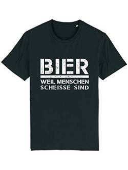 clothinx "Bier Weil Menschen Scheiße sind - Dies ist EIN lustiges Party Motiv für alle die gerne mit Anderen zusammen ihre Feste Feiern Herren T-Shirt Bio und Fair Schwarz Gr. L von clothinx