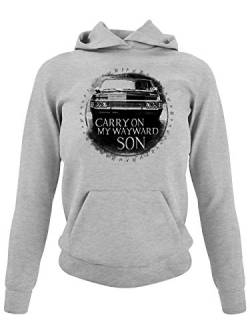 clothinx Carry On My Wayward Son | Kult Auto Fanartikel Join The Hunt | Geschenk zum Staffel und Serien-Finale Damen Kapuzen-Pullover Grau Gr. XL von clothinx