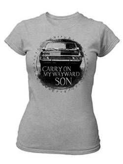 clothinx Carry On My Wayward Son | Kult Auto Fanartikel Join The Hunt | Geschenk zum Staffel und Serien-Finale Damen T-Shirt Fit Grau Gr. XXL von clothinx