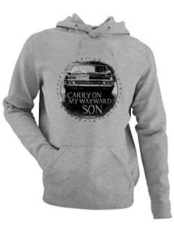 clothinx Carry On My Wayward Son | Kult Auto Fanartikel Join The Hunt | Geschenk zum Staffel und Serien-Finale Herren Kapuzen-Pullover Grau Gr. L von clothinx