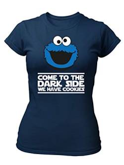 clothinx Come to The Dark Side - We Have Cookies - Lustiges Keks-Monster Motiv Damen T-Shirt Fit Navy Gr. L von clothinx