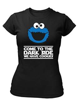 clothinx Come to The Dark Side - We Have Cookies - Lustiges Keks-Monster Motiv Damen T-Shirt Fit Schwarz Gr. S von clothinx