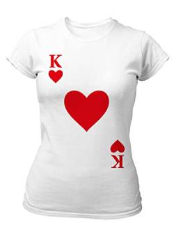clothinx Damen Slim T-Shirt Herz König Karneval, Fasching Spielkarten Kostüm Weiß Größe L von clothinx