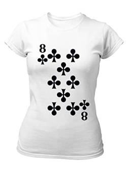 clothinx Damen Slim T-Shirt Kreuz Acht Karneval, Fasching Spielkarten Kostüm Weiß Größe XL von clothinx