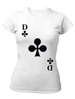 clothinx Damen Slim T-Shirt Kreuz Dame Karneval, Fasching Spielkarten Kostüm Weiß Größe M von clothinx