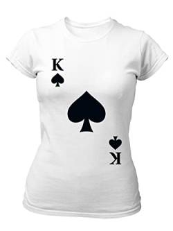 clothinx Damen Slim T-Shirt Pik König Karneval, Fasching Spielkarten Kostüm Weiß Größe XXL von clothinx