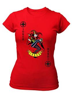 clothinx Damen T-Shirt Fit Karneval & Fasching Spielkarte Joker Kostüm Rot/Bunt Größe M von clothinx