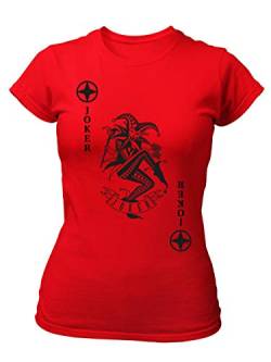 clothinx Damen T-Shirt Fit Karneval & Fasching Spielkarte Joker Kostüm Rot/Schwarz Größe L von clothinx