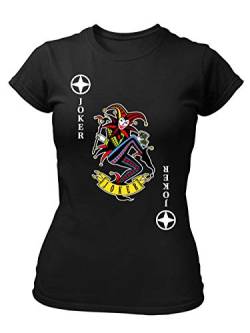 clothinx Damen T-Shirt Fit Karneval & Fasching Spielkarte Joker Kostüm Schwarz/Bunt Größe L von clothinx