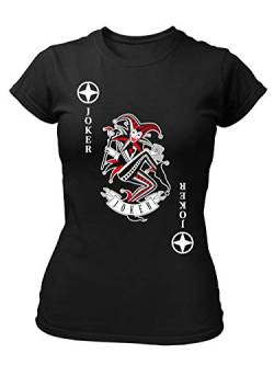 clothinx Damen T-Shirt Fit Karneval & Fasching Spielkarte Joker Kostüm Schwarz/Weiß_Rot Größe S von clothinx