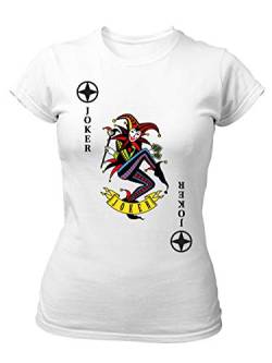 clothinx Damen T-Shirt Fit Karneval & Fasching Spielkarte Joker Kostüm Weiß/Bunt Größe L von clothinx