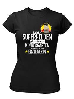 clothinx Erzieherin T-Shirt Frauen - Echte Superhelden gehen in den Kindergarten Man nennt sie auch Erzieherin Schwarz/Weißer Aufdruck Größe XXL von clothinx