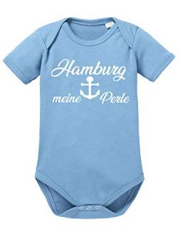 clothinx Hamburg, meine Perle, Lustiges Fussballmotiv Baby Body Bio Himmelblau Gr. 74-80 von clothinx