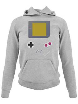 clothinx Handheld Konsole im Vintage 90er Jahre Retro Print | Gamer | Nerd | Geek | Computer Freak | LAN-Party | Damen Kapuzen-Pullover Grau Gr. XXL von clothinx