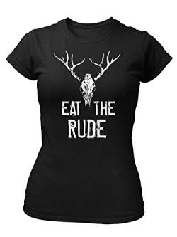 clothinx Hannibal Eat The Rude - Esse die Unhöflichen | Film und Serien Fan-Design | Menschen statt Tiere | Damen T-Shirt Fit Schwarz Gr. M von clothinx