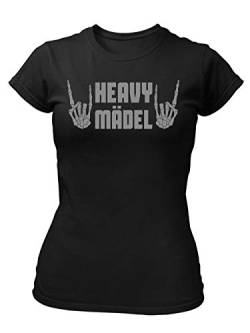 clothinx Heavy Mädel | Heavy Metal für Alle - Passend für jedes Konzert und die nächste Party | Wer mag Schon Keine Laute Musik und Lange Nächte? Damen T-Shirt Fit Schwarz Gr. S von clothinx