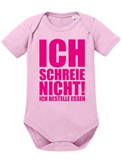 clothinx Ich schreie nicht ich bestelle Essen Baby Body mit Spruch, Bio Baumwolle, Hellrosa/Pink Größe 50-56 von clothinx