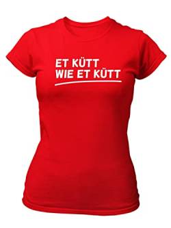 clothinx Karneval Et kütt wie et kütt Damen T-Shirt Bio & Fair Rot/Weiß Größe L von clothinx