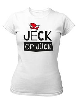clothinx Karneval Jeck op Jück Damen T-Shirt Bio & Fair Weiß/Schwarz Größe XL von clothinx