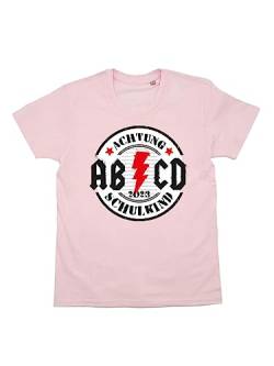 clothinx Kinder T-Shirt Bio Einschulung ABCD Achtung Schulkind Rosa Größe 134-146 von clothinx