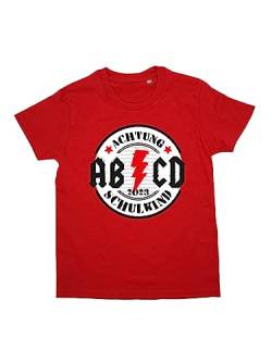 clothinx Kinder T-Shirt Bio Einschulung ABCD Achtung Schulkind Rot Größe 110-116 von clothinx