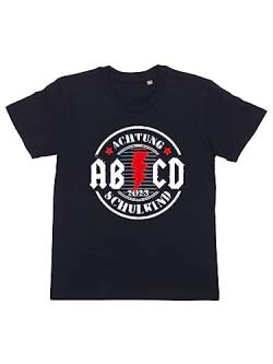 clothinx Kinder T-Shirt Bio Einschulung ABCD Achtung Schulkind Schwarz Größe 110-116 von clothinx