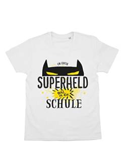 clothinx Kinder T-Shirt Bio Einschulung EIN echter Superheld geht in die Schule Weiß Größe 122-128 von clothinx