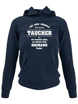 clothinx Leg Dich Niemals Mit Einem Taucher An | Tauchsport Design Für Hobby und Profitaucher | Ergänze Deine Tauch-Ausrüstung Mit diesem lustigen Spruch Damen Kapuzen-Pullover Navy Gr. L von clothinx