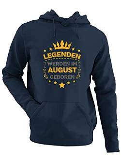 clothinx Legenden Werden im August geboren | Eine schöne Geburtstags Geschenkidee für die Sternzeichen Löwe und Jungfrau die im August geboren sind Herren Kapuzen-Pullover Navy Gr. M von clothinx