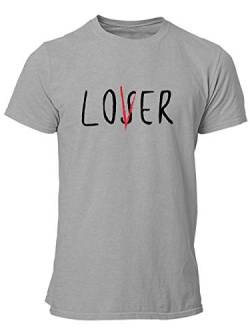 clothinx Loser Lover Club | Halloween Horror-Film Design | Perfekt Für Fans von Horror Clowns Herren T-Shirt Grau Gr. XL von clothinx