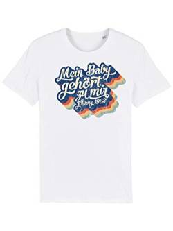 clothinx Mein Baby Gehört zu Mir | Kult Film Motiv der 80er Jahre | Frances und Johnny Tanzwettbewerb | Liebevoll gestaltetes Disco Fever Design Herren T-Shirt Bio und Fair Weiß Gr. L von clothinx