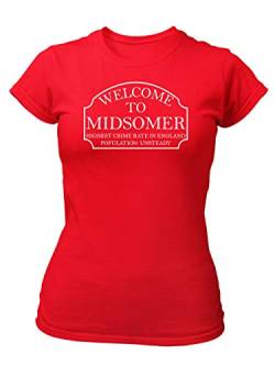 clothinx Midsomer Inspector - Welcome to Midsomer - Highest Crime Rate in England - Population Unsteady - The Home of Inspector Barnaby Damen T-Shirt Fit Rot Gr. M von clothinx