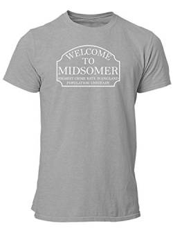 clothinx Midsomer Inspector - Welcome to Midsomer - Highest Crime Rate in England - Population Unsteady - The Home of Inspector Barnaby Herren T-Shirt Grau Gr. L von clothinx