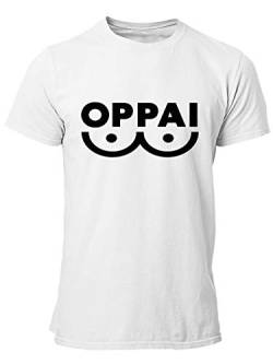 clothinx Oppai - Bedruckt mit dem Lieblingsmotiv des Anime Helden One Punch Man Saitama! - Japanisches Anime, Manga Motiv für alle Fans der Oppai Serie. Herren T-Shirt Weiß Gr. M von clothinx