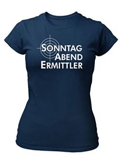 clothinx Sonntag Abend Ermittler | Passend zum Sonntagabend Krimi schauen und eine tolle Geschenkidee für alle Hobby Ermittler Damen T-Shirt Fit Navy Gr. L von clothinx