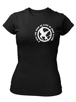 clothinx Spotttölpel May The Odds Be Ever In Your Favor | Vogel Design in Vintage-Optik für Leseratten und Filmfans Damen T-Shirt Fit Schwarz Gr. S von clothinx