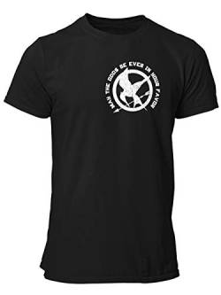 clothinx Spotttölpel May The Odds Be Ever In Your Favor | Vogel Design in Vintage-Optik für Leseratten und Filmfans Herren T-Shirt Schwarz Gr. M von clothinx