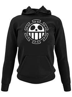 clothinx T. Law Piraten Anime und Manga Design | Crossbone Freibeuter Schädel | Perfekt für Cosplay Fans und die nächste Convention oder Messe Damen Kapuzen-Pullover Schwarz Gr. L von clothinx