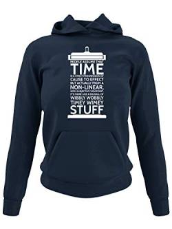 clothinx Wibbly Wobbly Timey Wimey Stuff | Time Stuff Serien Zeitreise Text-Design in Form Einer Notruf-Zelle | Perfekt Für Begleiter und Fans des Doktors Damen Kapuzen-Pullover Navy Gr. M von clothinx