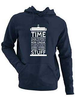 clothinx Wibbly Wobbly Timey Wimey Stuff | Time Stuff Serien Zeitreise Text-Design in Form Einer Notruf-Zelle | Perfekt Für Begleiter und Fans des Doktors Herren Kapuzen-Pullover Navy Gr. M von clothinx