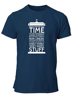 clothinx Wibbly Wobbly Timey Wimey Stuff | Time Stuff Serien Zeitreise Text-Design in Form Einer Notruf-Zelle | Perfekt Für Begleiter und Fans des Doktors Herren T-Shirt Navy Gr. XL von clothinx