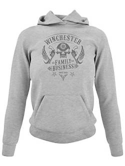 clothinx Winchester Family Business Skull Patch Design | Join The Hunt als Dämonenjäger im klassischen Biker Style Damen Kapuzen-Pullover Grau Gr. S von clothinx