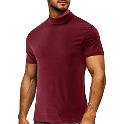 Herrenmode lang/kurze Ärmel Rollkragen Slim Fit Pullover Tops Thermoshirts, Style7 - Weinrot, L von cloudmall