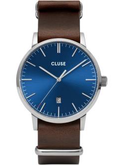 Aravis Nato Leather, Silver, Dark Blue/Dark Brown von cluse